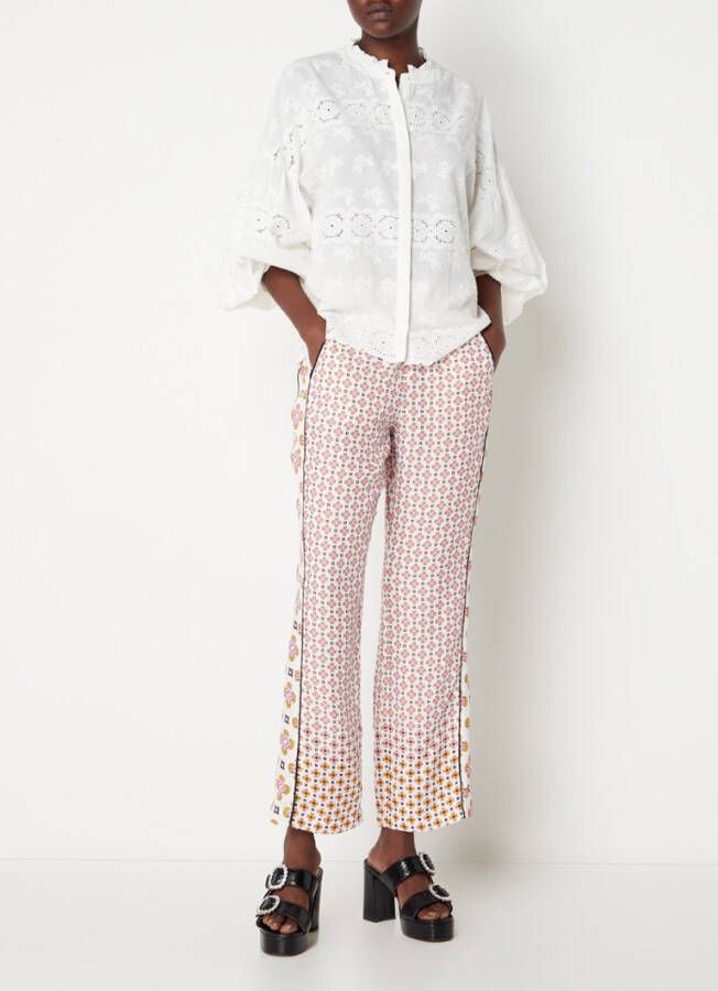 Maje Pigeo high waist straight fit cropped pantalon met grafische print