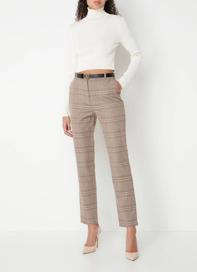 NIKKIE Nataly high waist tapered fit pantalon met ruitdessin en ceintuur