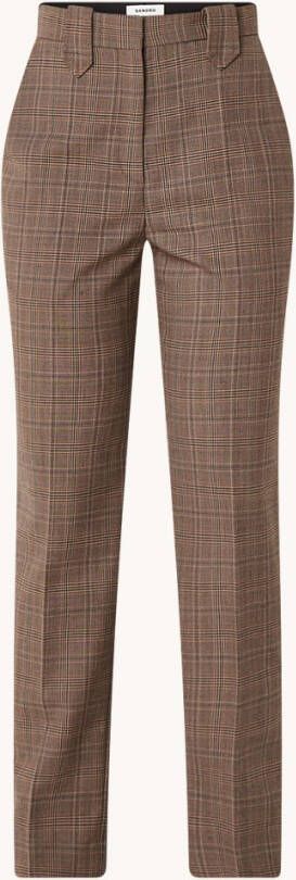 sandro Vally high waist straight fit pantalon in wolblend met ruitdessin