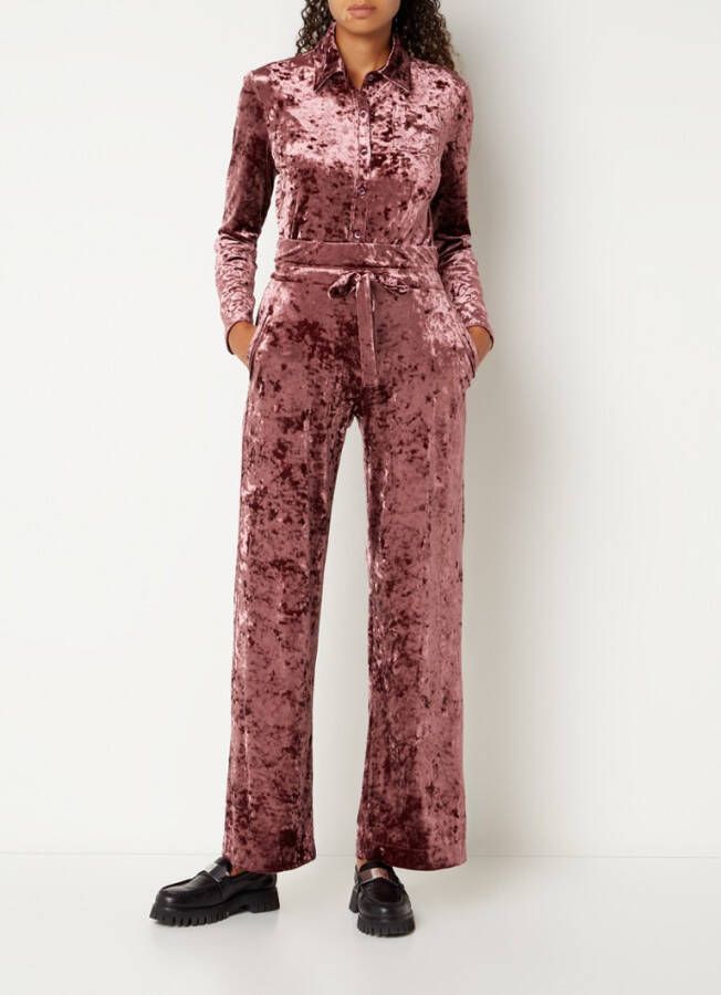 Vanilia High waist wide fit broek van fluweel