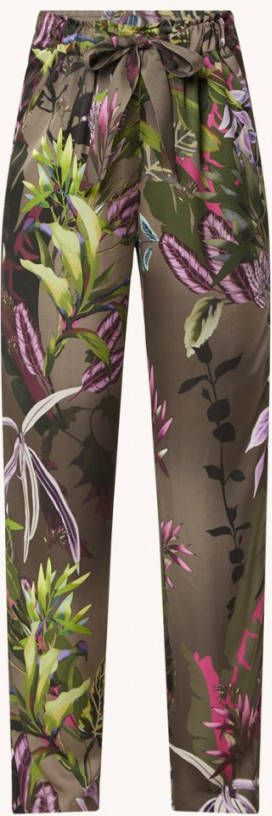 Claudia Sträter wide leg broek met bladprint bruin/groen/roze/turquoise