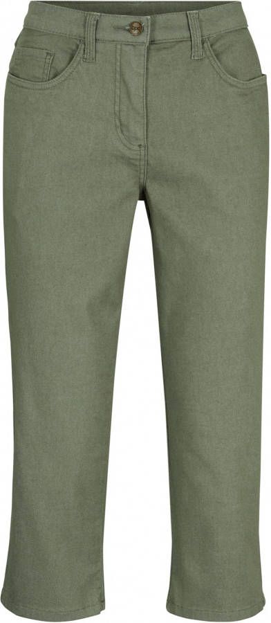 bpc bonprix collection 3/4 super stretch broek met comfortband, olijfgroen
