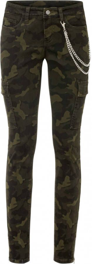 bonprix Skinny cargo broek met camouflageprint