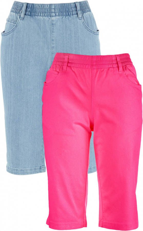 Stretch bermuda (set van 2), donkerpink+blue bleached
