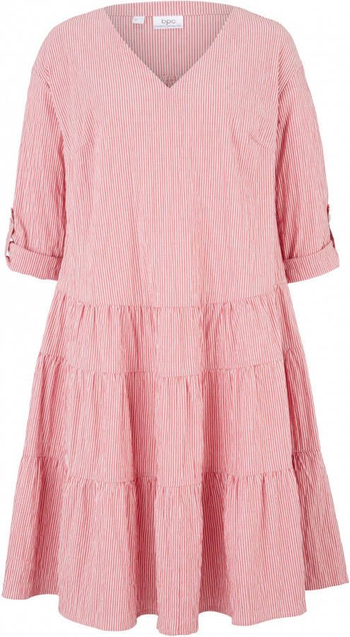 bonprix Wijde overhemdjurk met fijne ribstructuur, 3/4 mouw