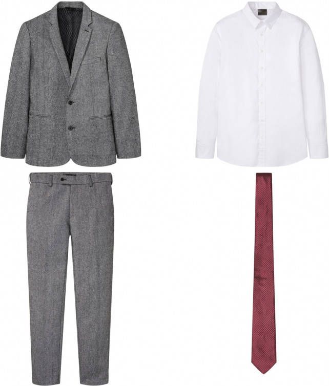 bonprix Pak(4 dlg. set) colbert, broek, overhemd, stropdas slim fit