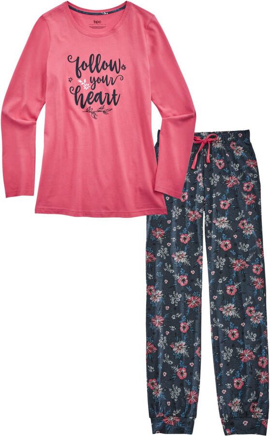 bpc bonprix collection Pyjama (2-dlg.), rookroze gedessineerd, 100% katoen