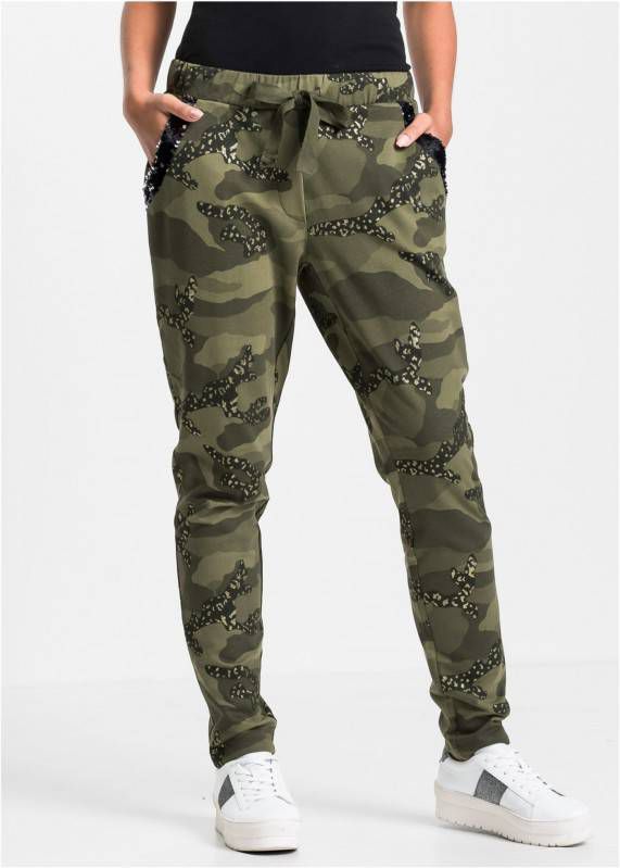 bonprix Sweatpants met camouflageprint en glitters