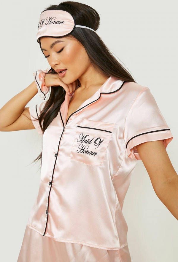 boohoo 5 Delige Satijnen Maid Of Honour Nachtkleding Set, Rose Gold
