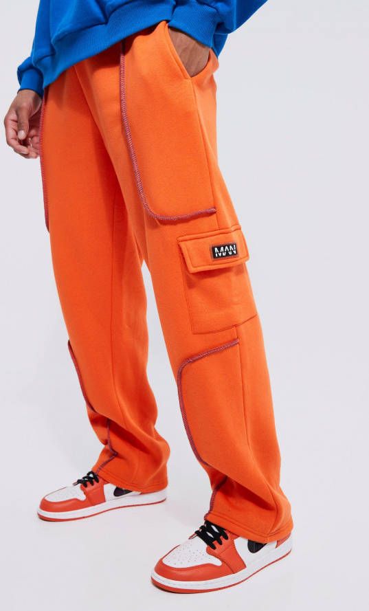 boohoo Baggy Cargo Joggingbroek Met Contrasterende Stiksels, Orange