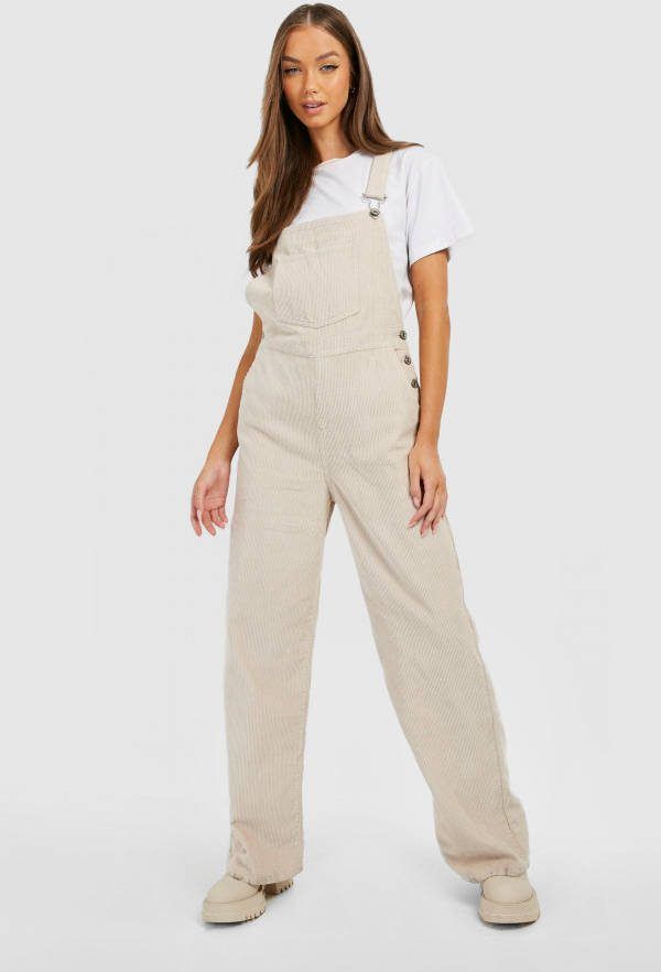 boohoo Baggy Corduroy Tuinbroek, Ecru