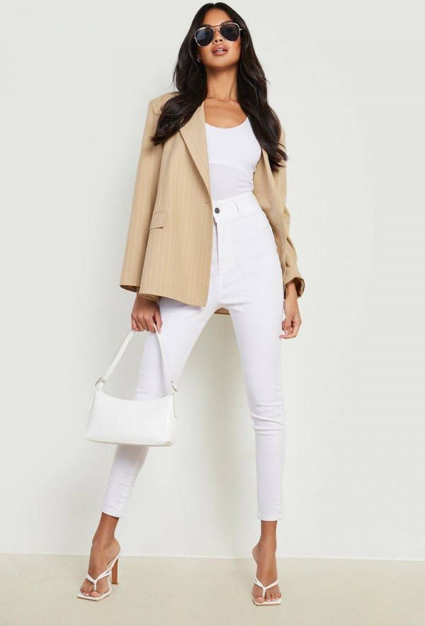 boohoo Booty Shaping Jeggings Met Dikke Taille Band, White