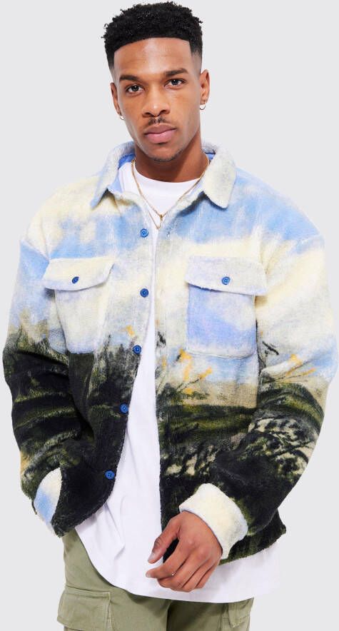 boohoo Boxy Pluizig Landschap Overhemd, Multi