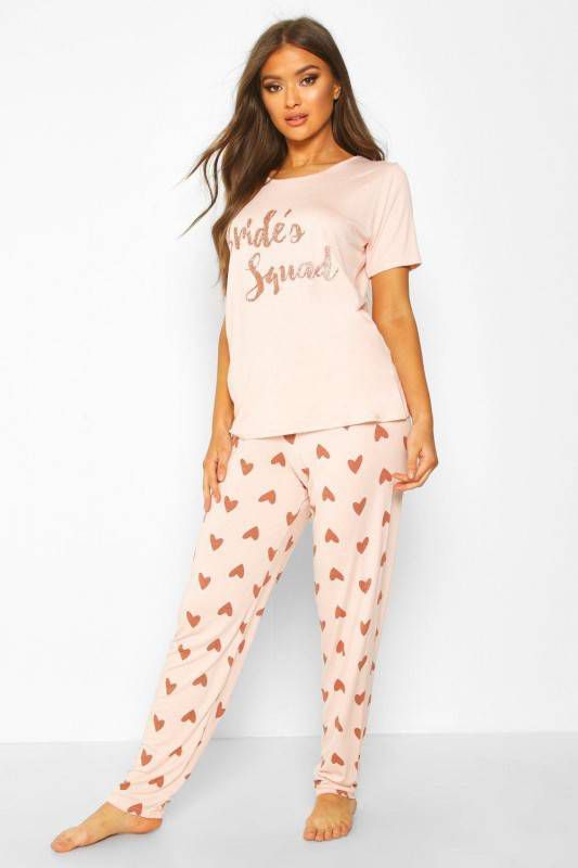 boohoo Bride'S Squad Hartjes T Shirt En Leggings Set, Ros&#xE9, goud