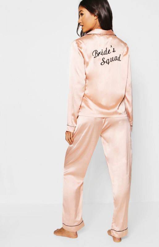 boohoo Satijnen Brides Squad Pyjama Set Met Broek, Ros&#xE9, goud