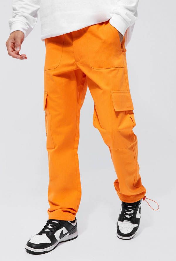 boohoo Cargo Broek Met Rechte Pijpen En Touwtjes, Orange