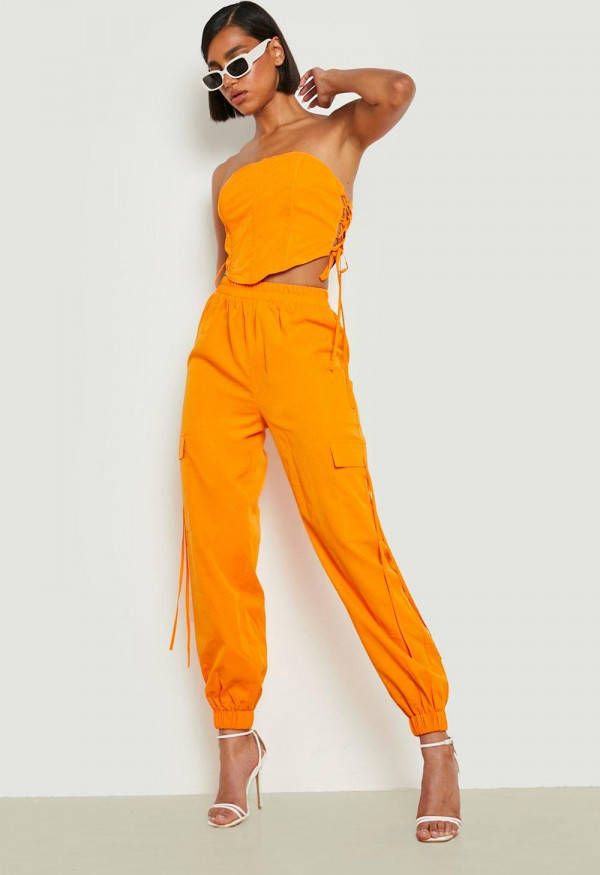 boohoo Cargo Broek Met Zak Detail En Strik, Orange