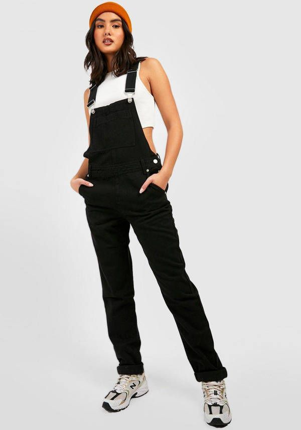 boohoo Denim Boyfriend Tuinbroek, Black