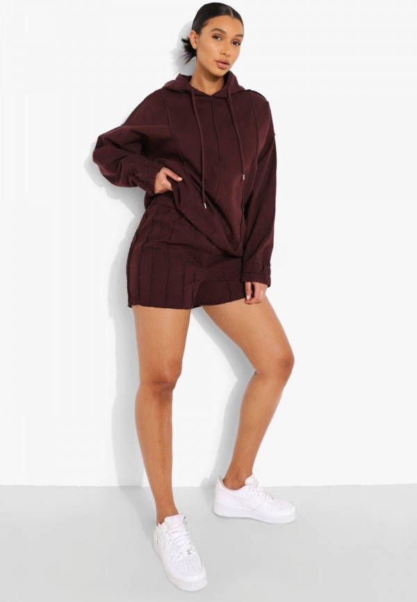 boohoo Denim Shorts Met Naaddetail, Chocolate