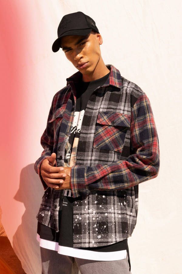 boohoo Dik Geruit Gesplitst Gebleekt Overhemd, Multi