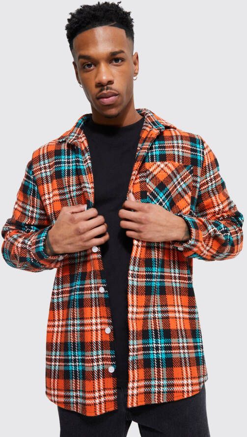 boohoo Dik Geruit Long Line Overhemd, Orange