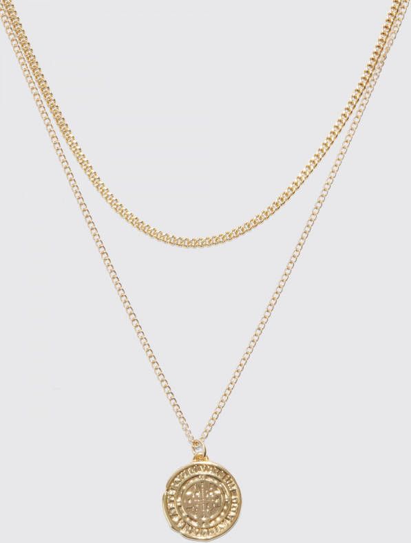 boohoo Dubbele Ketting Met Munt Hanger, Gold