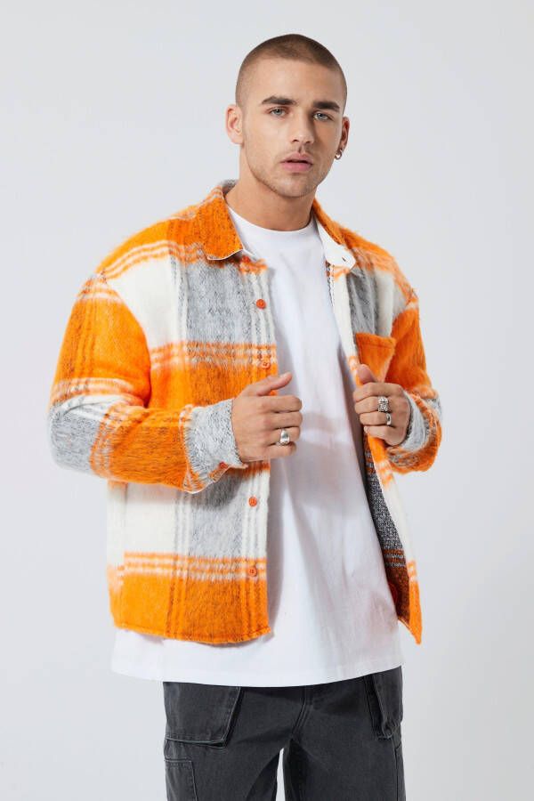 boohoo Extreem Dik Geborsteld Geruit Boxy Overhemd, Orange