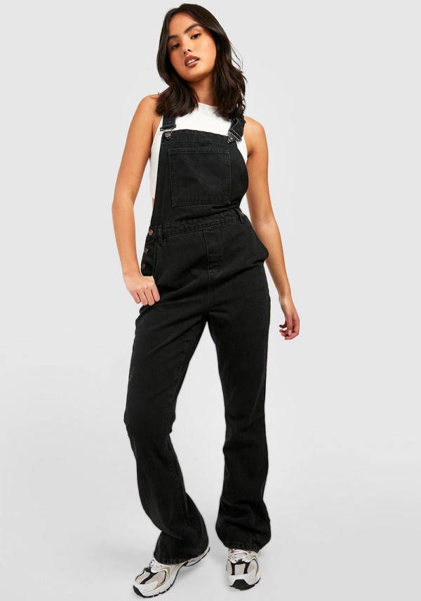 boohoo Flared Denim Tuinbroek, Black