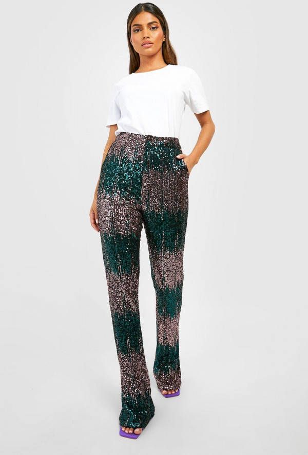 boohoo Flared Ombre Glitter Broek Met Pailletten, Teal
