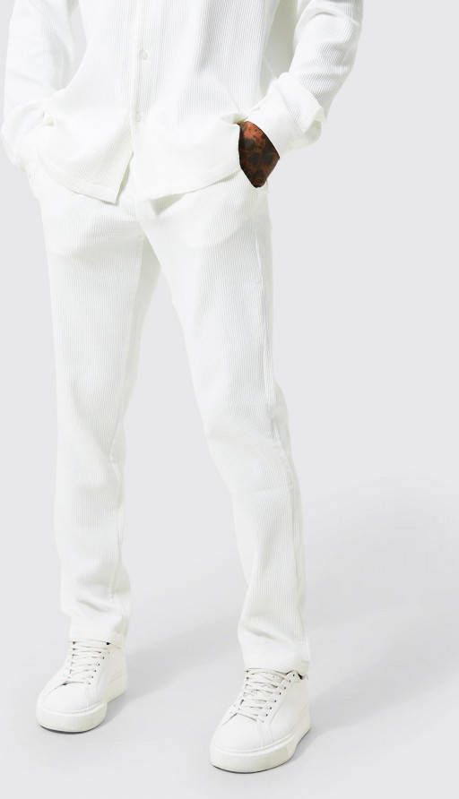 boohoo Geplooide Slim Fit Broek, White