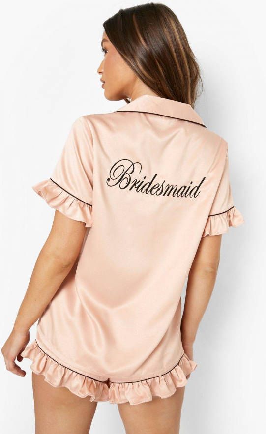 boohoo Gerecyclede Geborduurde Premium Bruidsmeisjes Set Met Shorts En Franjes, Rose Gold