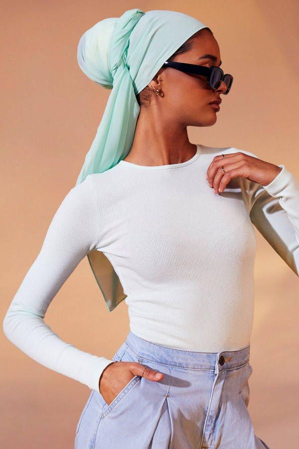 boohoo Geribbelde One Piece Met Lange Mouwen, Mint