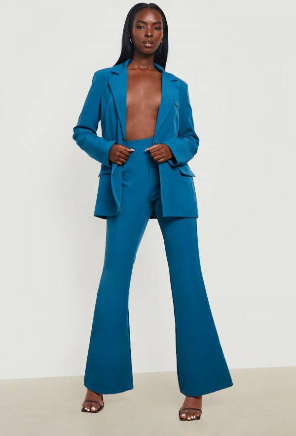 boohoo Getailleerde Flared Broek, Teal