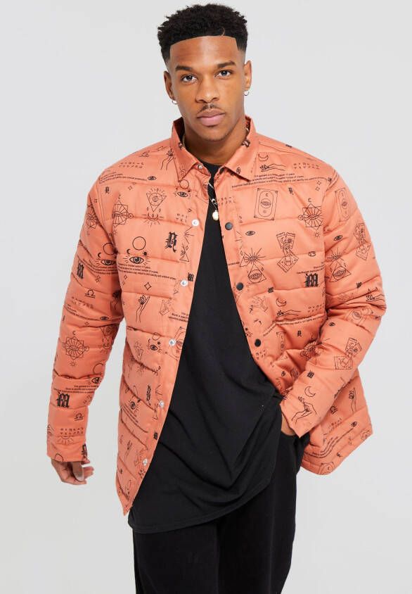 boohoo Gewatteerd Keperstof Overhemd Met Stiksels, Burnt Orange