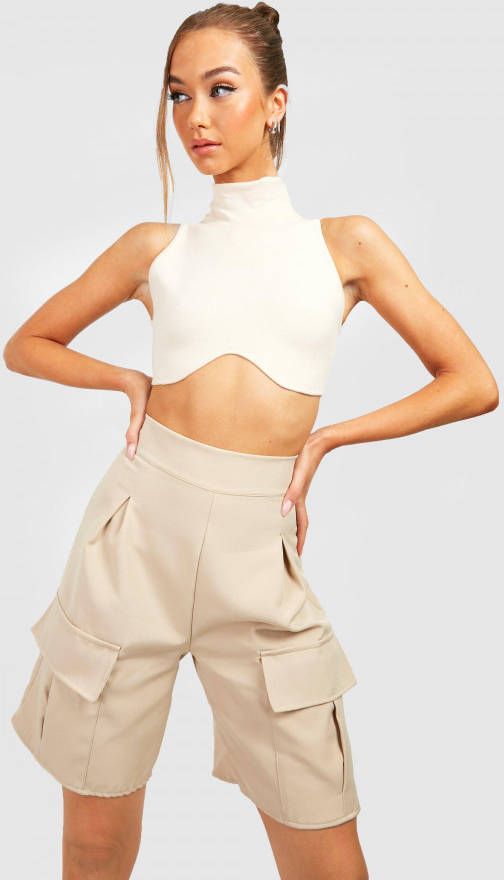 boohoo Geweven Getailleerde Utility Shorts, Stone