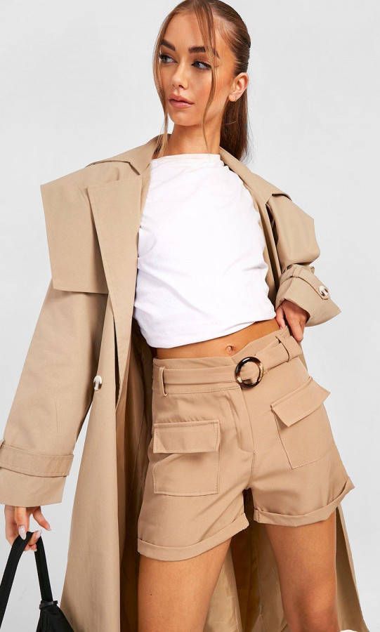 boohoo Geweven Utility Shorts, Camel