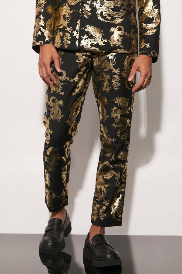 boohoo Ingekorte Slim Fit Dragon Pantalons, Gold
