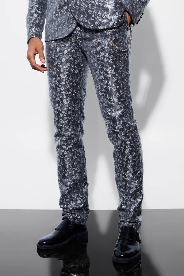 boohoo Jacquard Pantalons Met Rechte Pijpen En Ketting Detail, Gold