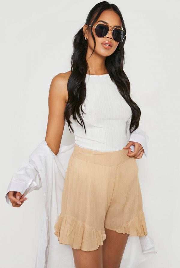 boohoo Kaasdoek Shorts Met Franjes, Stone