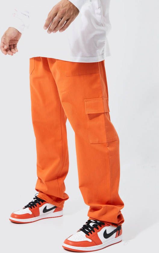 boohoo Keperstof Cargo Broek Met Rechte Pijpen En Touwtjes, Orange