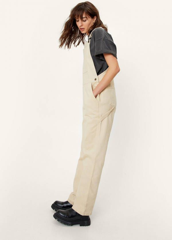 boohoo Keperstof Overall Met Rechte Pijpen En Diepe Zakken, Stone