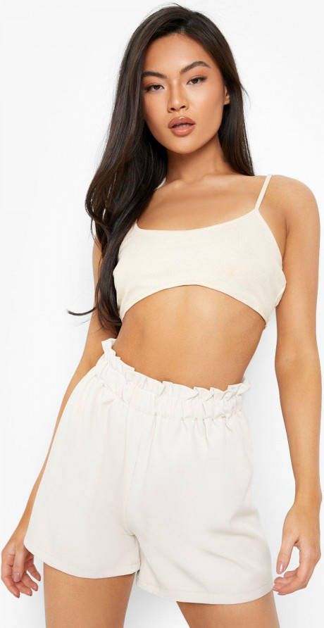 boohoo Losse Shorts Met Geplooide Taille, Stone