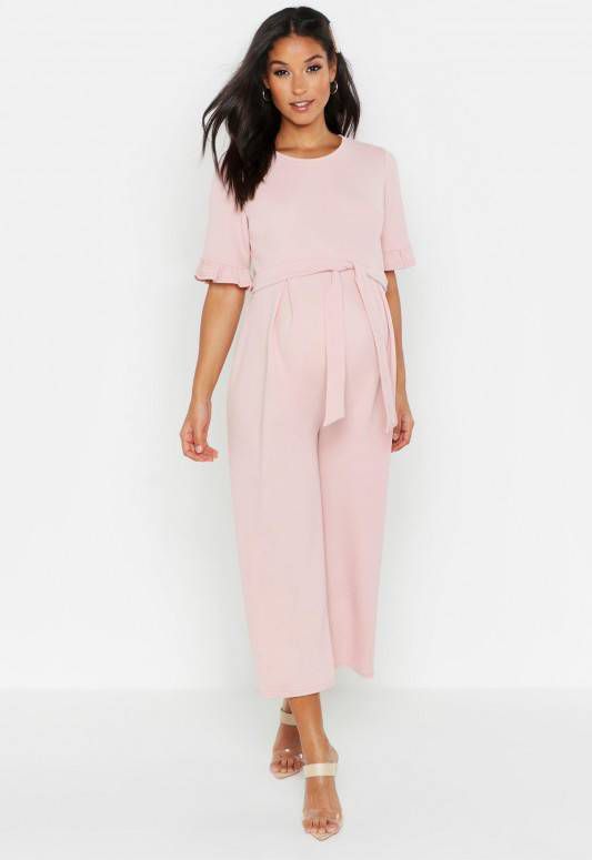 boohoo Zwangerschap Culotte Jumpsuit Met Ruches En Ceintuur, Rose