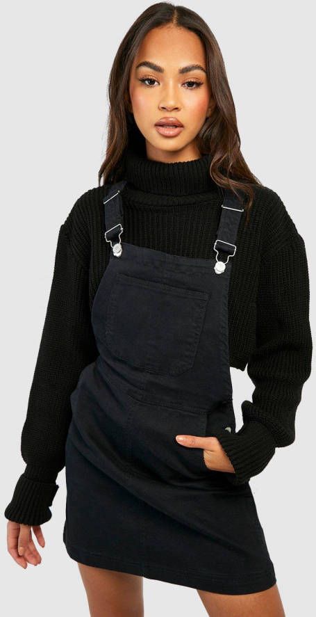 boohoo Mini Tuinbroek Spijkerjurk, Black