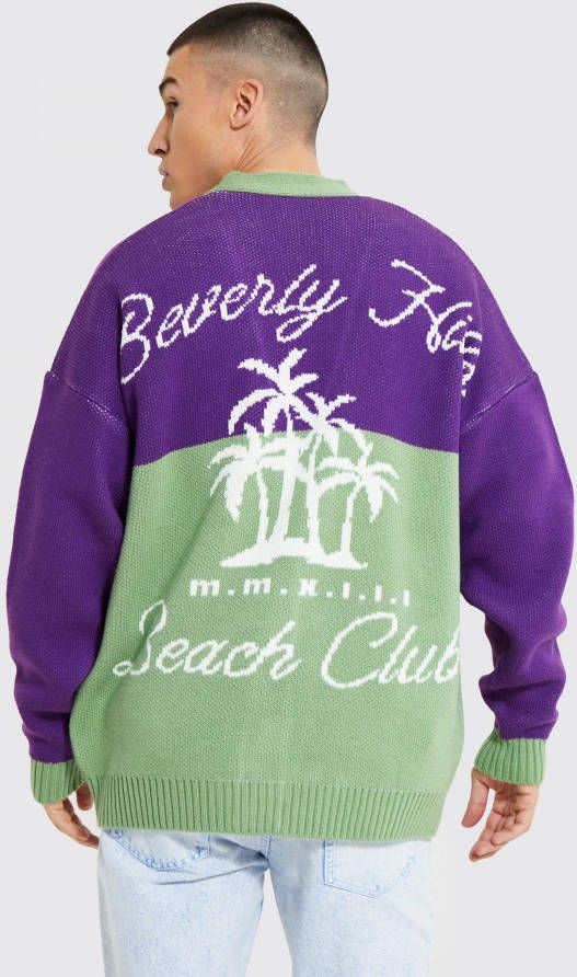 boohoo Oversized Gebreid Palm Springs Tank Met Badge, Purple