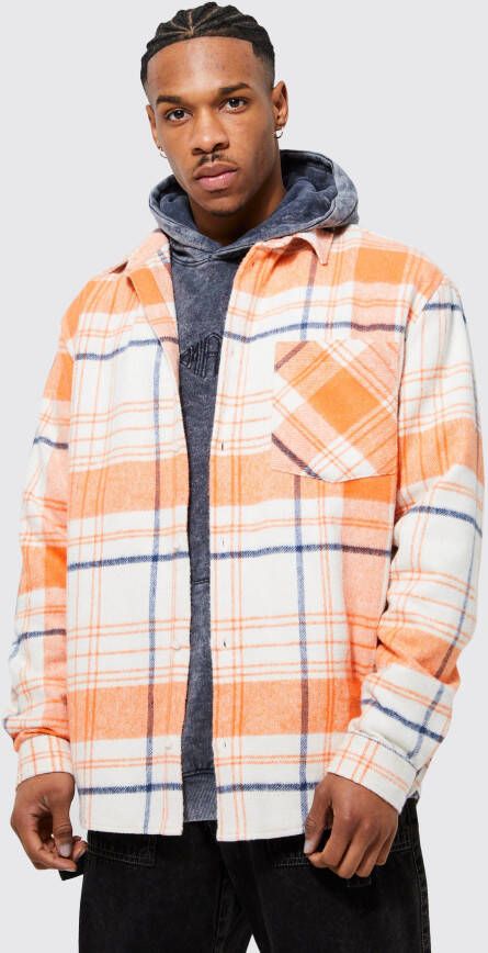 boohoo Oversized Geruit Overhemd Met Print, Orange