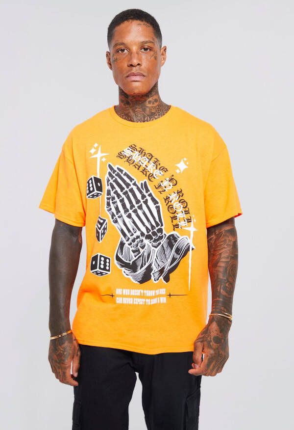 boohoo Oversized Gothic Handen T Shirt Met Print, Orange