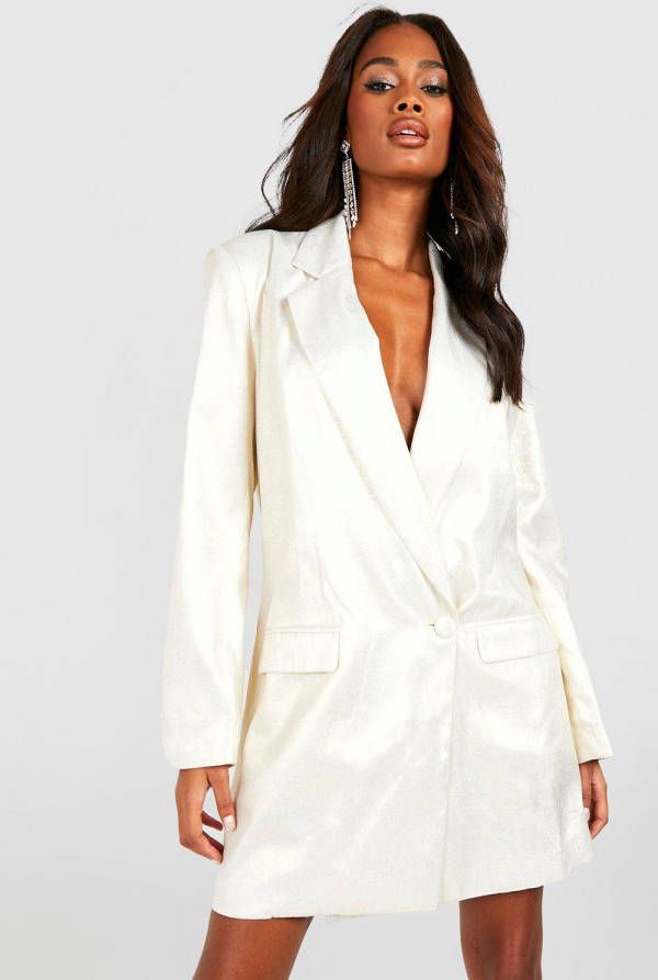boohoo Oversized Metallic Blazer Jurk, Gold