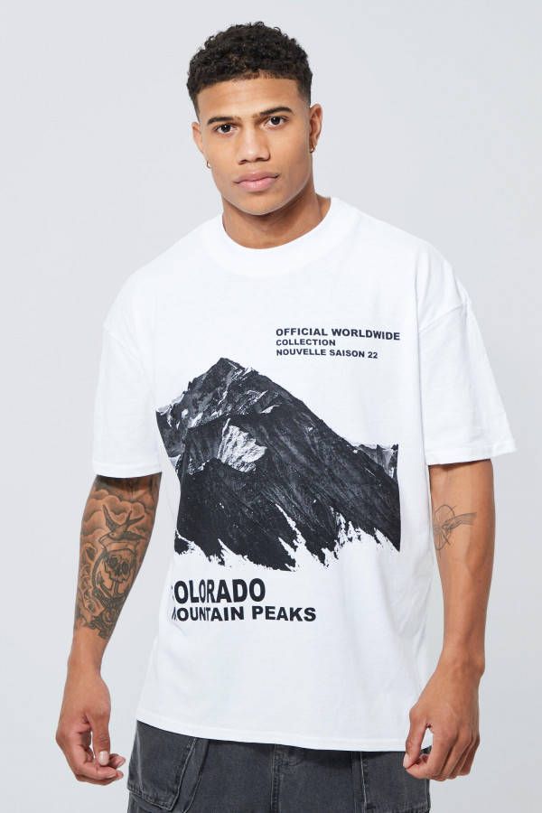 boohoo Oversized T Shirt Met Print Met Brede Nek, White