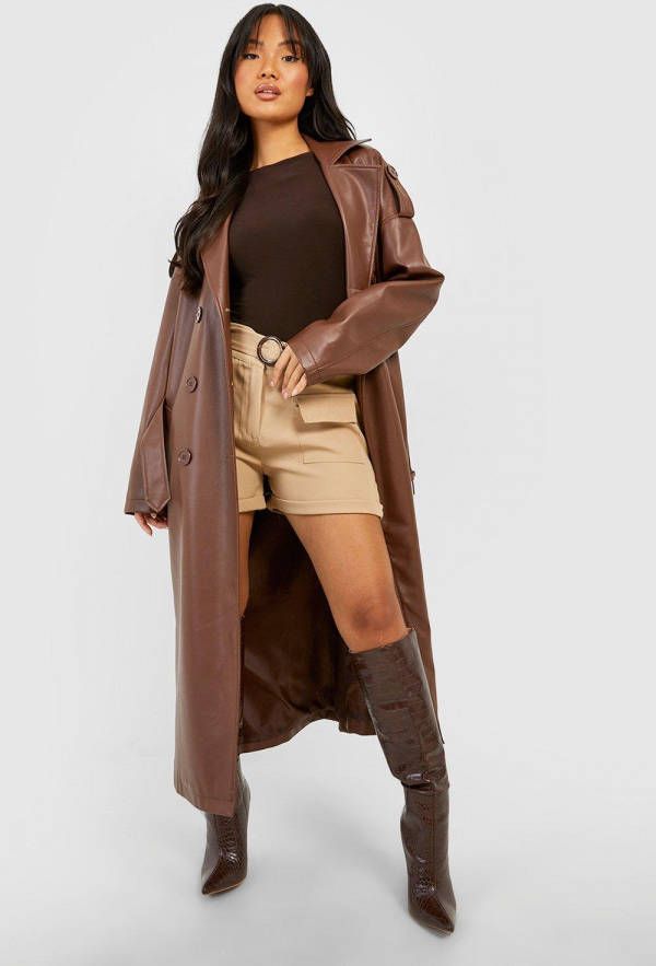 boohoo Petite Geweven Getailleerde Cargo Shorts Met Ceintuur, Camel